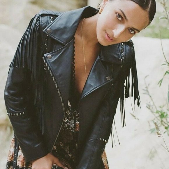 NWT Spell & the Gypsy Collective Designs Teador Leather Fringe Jacket Sz XS